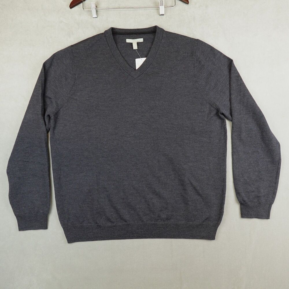NWT NORDSTROM Sweater Extra Fine Merino Wool Mens 2XL Gray V Neck